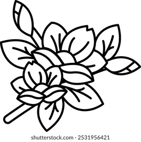 Um desenho de uma flor com folhas e pétalas