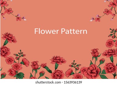 Drawing flower line elegance pattern. Cute floral patterns of small flower. Vector background with a bouquet of peonies and roses