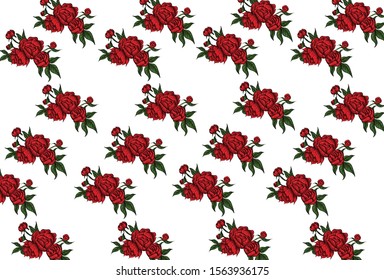 Drawing flower line elegance pattern. Cute floral patterns in the small flower. Vector background with a bouquet of peonies and roses