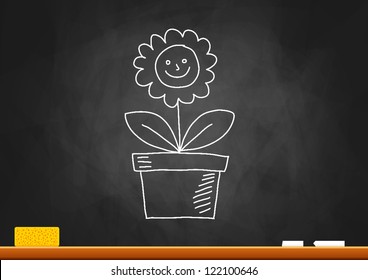 Drawing of flower on blackboard