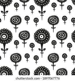 Dibujo de flores. Fondo blanco y negro. Patrón sin foco. Gráficos vectoriales.
