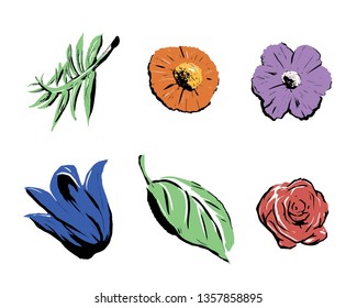 Drawing flowers and leaves. hand drawn style vector design illustrations. 