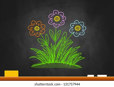 Drawing of flowers on blackboard