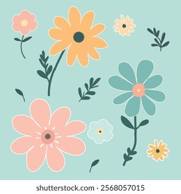 drawing flowers on blue background