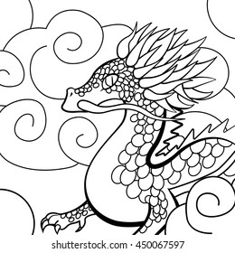 Drawing flying dragon for coloring page and decoration.