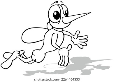 Drawing Flying Mosquito and Big Eyes from Side View    Cartoon Illustration Isolated White Background  Vector