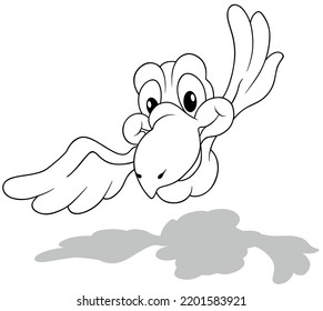 Zeichnung eines fliegenden Papagei von der Vorderseite - Cartoon-Illustration einzeln auf weißem Hintergrund, Vektorgrafik