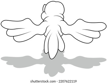 Drawing of a Flying Sparrow from Back View - Cartoon Illustration Isolated on White Background, Vector