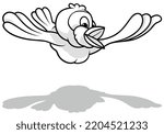 Drawing of a Flying Sparrow from Front View - Cartoon Illustration Isolated on White Background, Vector