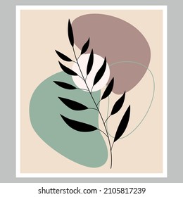 Drawing of the foliage line. Abstract vector of botanical wall art. Boho print. Minimal print. Gallery decor poster.