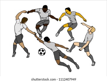 drawing of football players, a sketch of a hand-drawn vector illustration