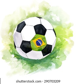 A drawing of a football (soccer) ball with the flag of Brazil, scalable vector graphic