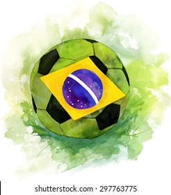 A drawing of a football (soccer) ball with the flag of Brazil, scalable vector graphic