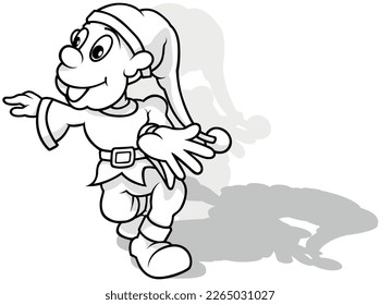 Zeichnung eines Waldlekoboldes in Kleider mit langer Verschlusskappe - Cartoon Illustration einzeln auf weißem Hintergrund, Vektorgrafik