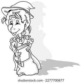 Drawing of a Forest Witch with a Book of Spells in her Hands - Cartoon Illustration Isolated on White Background, Vector