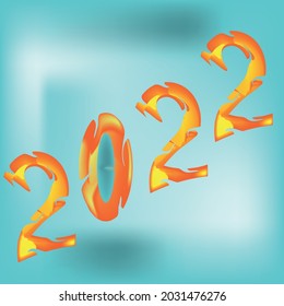 Drawing in the form of fiery numbers 2022 on a blue background