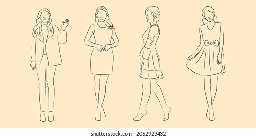 Drawing of four women in different positions.
Vector illustration in eps 10