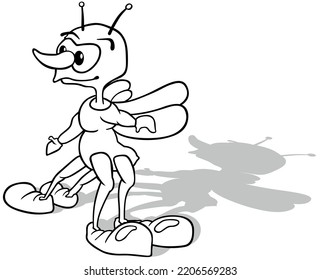 Drawing of a Four-legged Funny Beetle with Wings - Cartoon Illustration Isolated on White Background, Vector