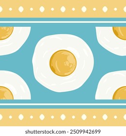 Drawing Fried Sunny eggs seamless pattern border vector design for decorations Foodie Chicken Hen Duck Swan Bird international food toast ingredient bakery bake cake wallpaper prints stripe apparel