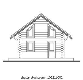 Drawing of a front facade of small wooden sauna with entrance