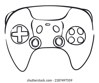 Drawing In Frontal View Of A Video Game Controller: D-pad, Joysticks, Buttons And Touchpad Key.