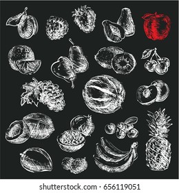 drawing fruits, hand drawn fruits set