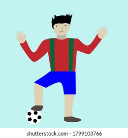 A drawing of a fun character playing soccer
