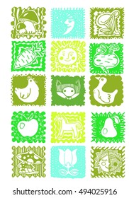 drawing funny animals, plants, month, sun, moon, mushroom, vegetables, carrots, beets, chicken, goose, fox, horse, apple, pear, flower