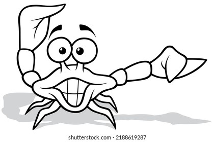 Drawing of a Funny Beach Crab with Big Eyes and a Smile - Cartoon Illustration Isolated on White Background, Vector