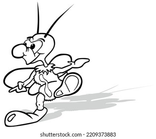 Drawing of a Funny Beetle with a Raised Leg - Cartoon Illustration Isolated on White Background, Vector