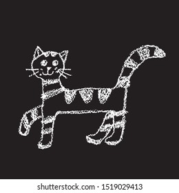 Сhild's drawing of a funny cat. Chalk drawing.