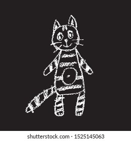 Сhild's drawing of a funny cat. Chalk drawing.