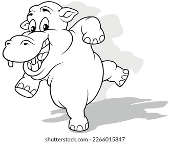 Drawing of a Funny Dancing Hippo on Hind Legs - Cartoon Illustration Isolated on White Background, Vector
