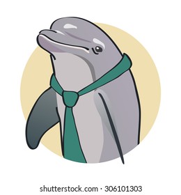 drawing funny dolphin in a green tie
