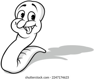 Drawing of a Funny Earthworm with its Tongue Sticking Out - Cartoon Illustration Isolated on White Background, Vector