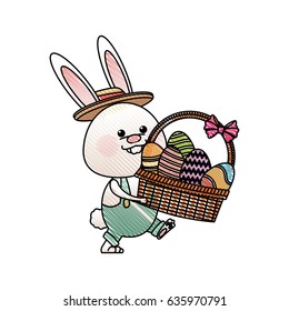 drawing funny easter rabbit with basket egg image