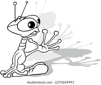 Drawing of a Funny Extraterrestrial with Big Hands and Rolled Eyes - Cartoon Illustration Isolated on White Background, Vector
