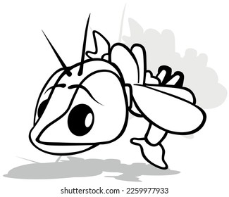 Drawing Funny Flying Beetle and Huge Eyes    Cartoon Illustration Isolated White Background  Vector