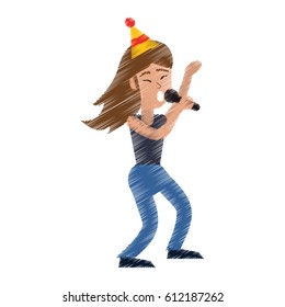 drawing funny girl dance happiness