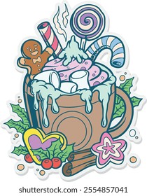 Drawing funny ice cream candy cake cartoon doodle christmas decoration vector