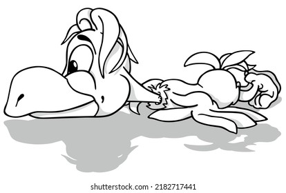 Drawing of a Funny Lying Parrot - Cartoon Illustration Isolated on White Background, Vector