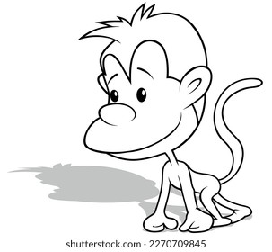 Drawing of a Funny Monkey While Walking from Side View - Cartoon Illustration Isolated on White Background, Vector
