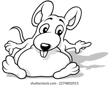 Drawing of a Funny Mouse Sitting on the Ground - Cartoon Illustration Isolated on White Background, Vector