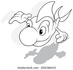 Drawing Of A Funny Ocean Fish With Raised Fin - Cartoon Illustration Isolated On White Background, Vector