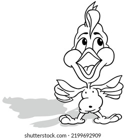 Drawing of a Funny Parrot with an Open Beak from Front View - Cartoon Illustration Isolated on White Background, Vector