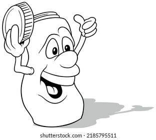 Drawing of a Funny Plastic Bottle with a Big Smile - Cartoon Illustration Isolated on White Background, Vector