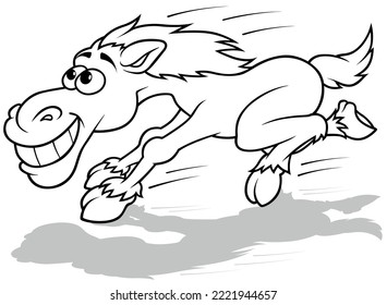 Drawing of a Funny Running Horse with Big Teeth - Cartoon Illustration Isolated on White Background, Vector