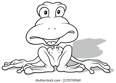 Drawing of a Funny Sitting Frog with a Big Head - Cartoon Illustration Isolated on White Background, Vector