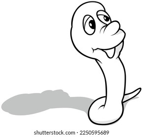 Drawing of a Funny Worm with a Raised Body Part - Cartoon Illustration Isolated on White Background, Vector