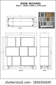 drawing furniture side board 2 dimensions, with component sizes